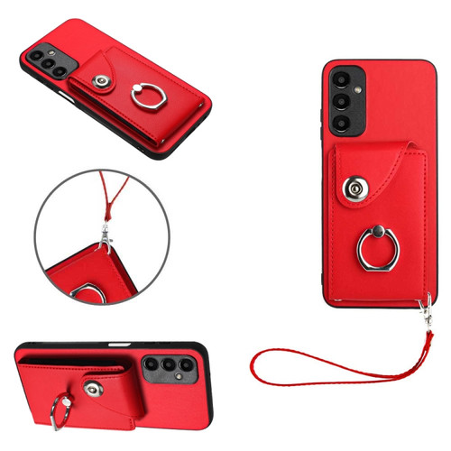 Samsung Galaxy A25 5G Global Organ Card Bag Ring Holder PU Phone Case with Lanyard - Red