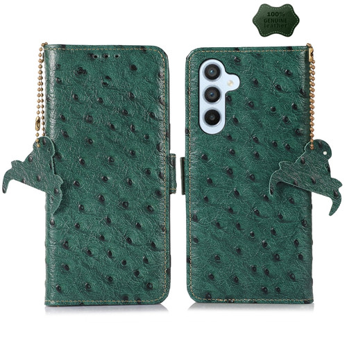 Samsung Galaxy A25 5G Global Ostrich Pattern Genuine Leather RFID Phone Case - Green