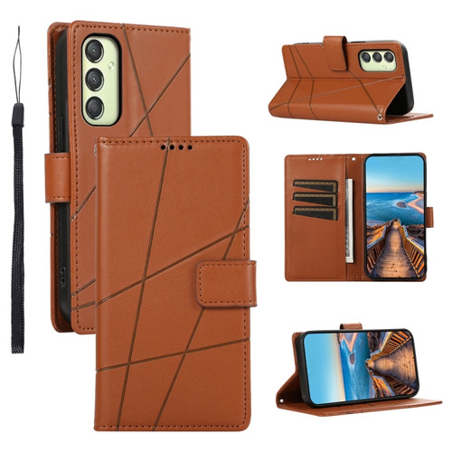 Samsung Galaxy A25 5G Global PU Genuine Leather Texture Embossed Line Phone Case - Brown