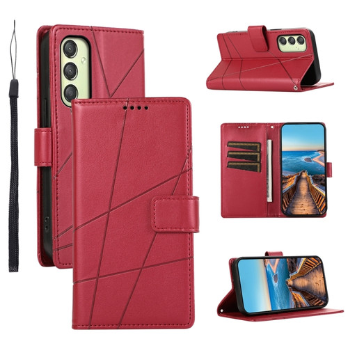 Samsung Galaxy A25 5G Global PU Genuine Leather Texture Embossed Line Phone Case - Red