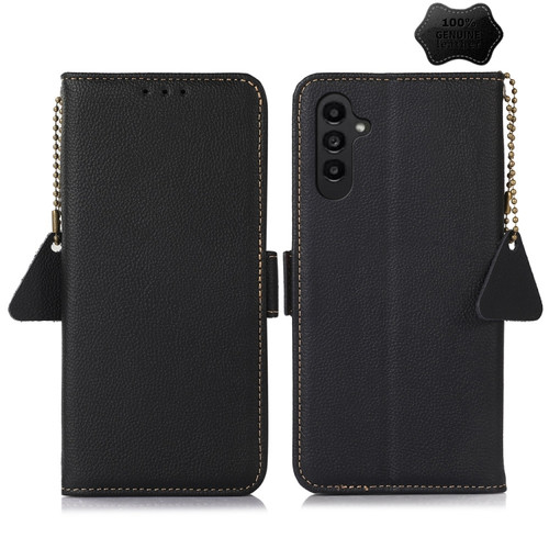 Samsung Galaxy A25 5G Global Side-Magnetic TJ Genuine Leather RFID Phone Case - Black