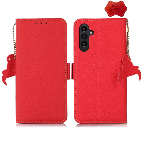Samsung Galaxy A25 5G Global Side-Magnetic TJ Genuine Leather RFID Phone Case - Red