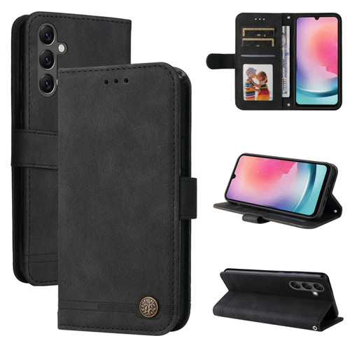 Samsung Galaxy A25 5G Global Skin Feel Life Tree Metal Button Leather Phone Case - Black