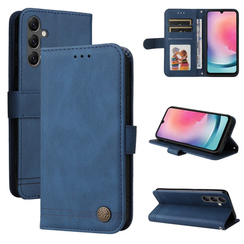 Samsung Galaxy A25 5G Global Skin Feel Life Tree Metal Button Leather Phone Case - Blue