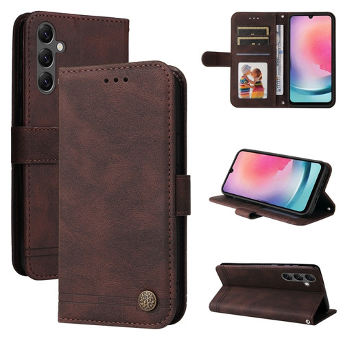 Samsung Galaxy A25 5G Global Skin Feel Life Tree Metal Button Leather Phone Case - Brown