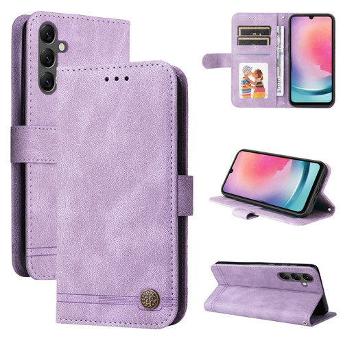 Samsung Galaxy A25 5G Global Skin Feel Life Tree Metal Button Leather Phone Case - Purple