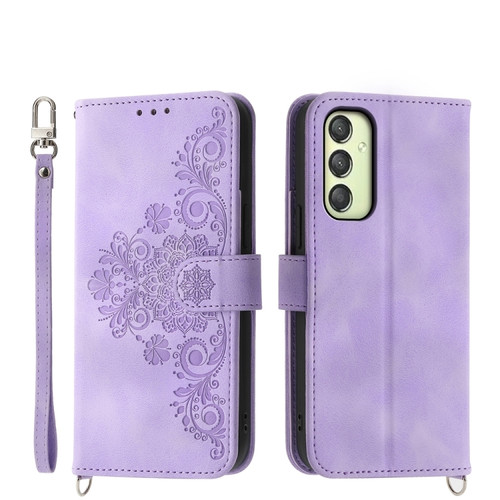 Samsung Galaxy A25 5G Global Skin-feel Flowers Embossed Wallet Leather Phone Case - Purple