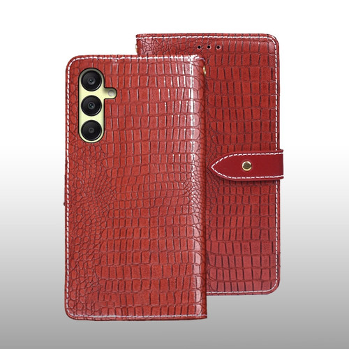 Samsung Galaxy A25 5G idewei Crocodile Texture Leather Phone Case - Red