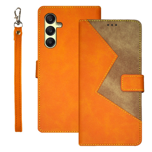 Samsung Galaxy A25 5G idewei Two-color Splicing Leather Phone Case - Orange