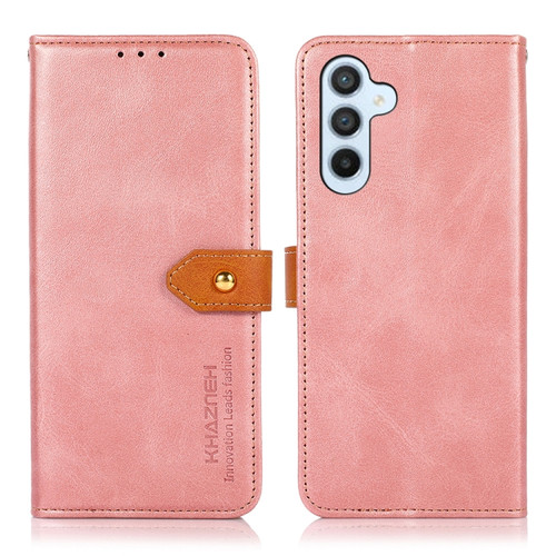 Samsung Galaxy A25 5G KHAZNEH Dual-color Cowhide Texture Flip Leather Phone Case - Rose Gold