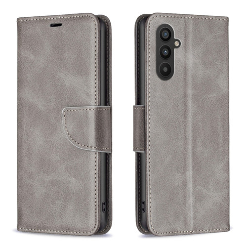 Samsung Galaxy A25 5G Lambskin Texture Pure Color Flip Leather Phone Case - Grey