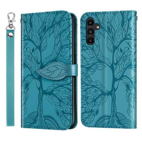 Samsung Galaxy A25 5G Life Tree Embossing Pattern Leather Phone Case - Blue
