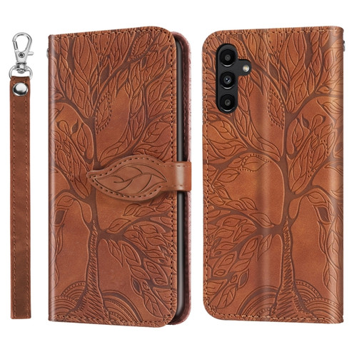 Samsung Galaxy A25 5G Life Tree Embossing Pattern Leather Phone Case - Brown