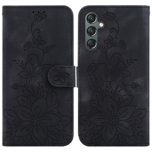 Samsung Galaxy A25 5G Lily Embossed Leather Phone Case - Black