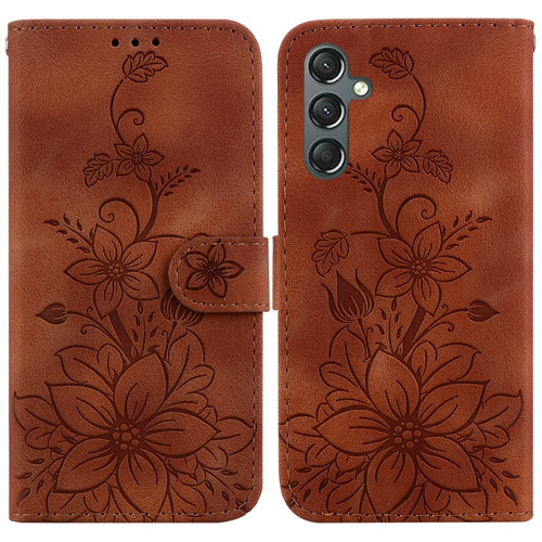 Samsung Galaxy A25 5G Lily Embossed Leather Phone Case - Brown