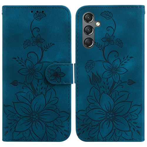 Samsung Galaxy A25 5G Lily Embossed Leather Phone Case - Dark Blue