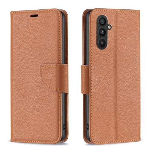 Samsung Galaxy A25 5G Litchi Texture Pure Color Flip Leather Phone Case - Brown