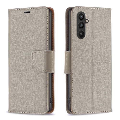 Samsung Galaxy A25 5G Litchi Texture Pure Color Flip Leather Phone Case - Grey