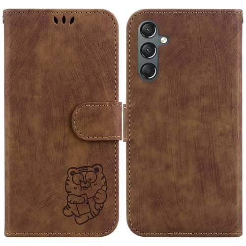Samsung Galaxy A25 5G Little Tiger Embossed Leather Phone Case - Brown