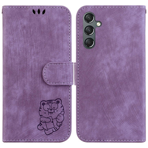 Samsung Galaxy A25 5G Little Tiger Embossed Leather Phone Case - Purple