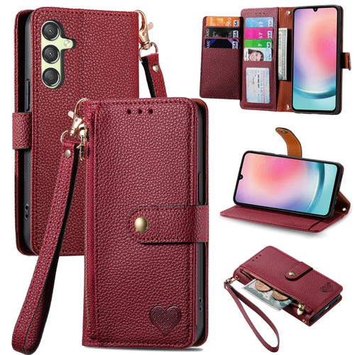 Samsung Galaxy A25 5G Love Zipper Lanyard Leather Phone Case - Red