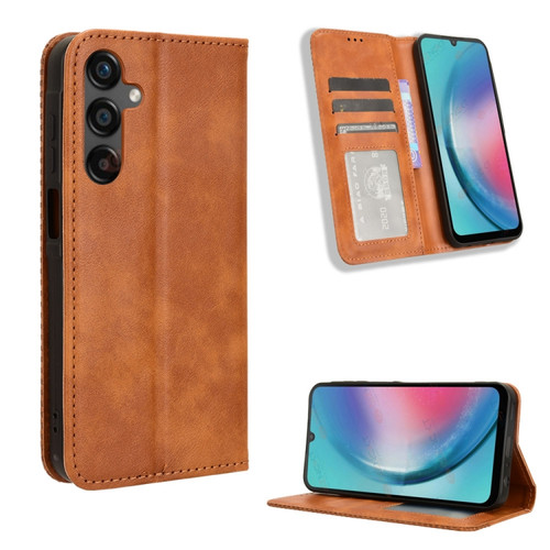 Samsung Galaxy A25 5G Magnetic Buckle Retro Texture Leather Phone Case - Brown