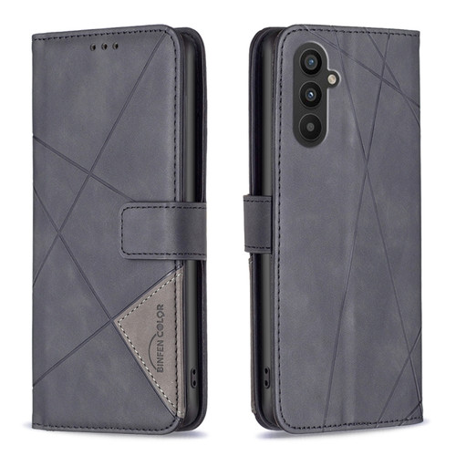 Samsung Galaxy A25 5G Magnetic Buckle Rhombus Texture Leather Phone Case - Black