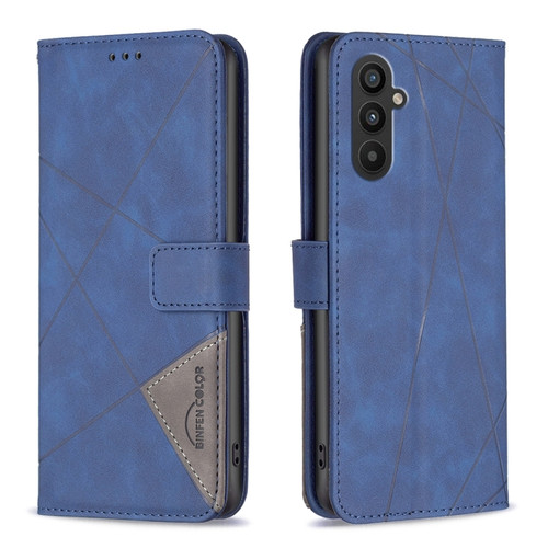 Samsung Galaxy A25 5G Magnetic Buckle Rhombus Texture Leather Phone Case - Blue