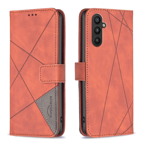 Samsung Galaxy A25 5G Magnetic Buckle Rhombus Texture Leather Phone Case - Brown