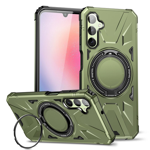 Samsung Galaxy A25 5G MagSafe Magnetic Shockproof Phone Case with Ring Holder - Dark Green