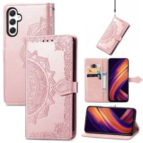 Samsung Galaxy A25 5G Mandala Flower Embossed Leather Phone Case - Rose Gold