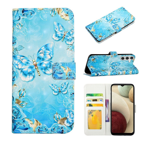 Samsung Galaxy A25 5G Oil Embossed 3D Drawing Leather Phone Case - Blue Butterflies