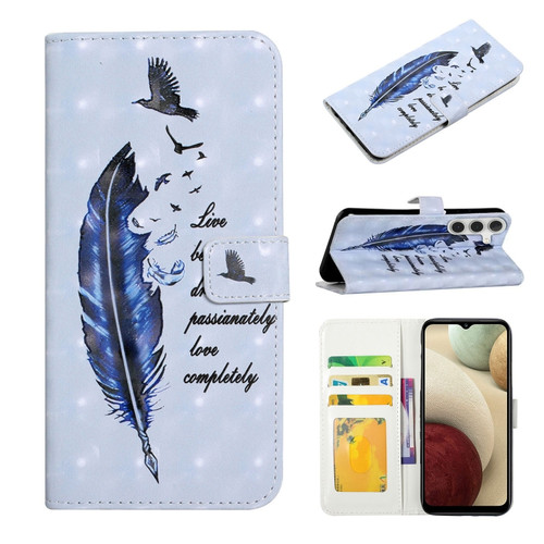 Samsung Galaxy A25 5G Oil Embossed 3D Drawing Leather Phone Case - Blue Feather