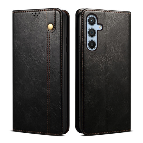 Samsung Galaxy A25 5G Oil Wax Crazy Horse Texture Leather Phone Case - Black