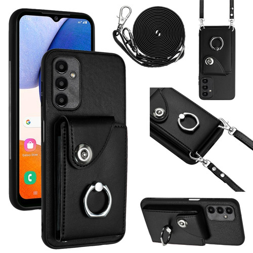 Samsung Galaxy A25 5G Organ Card Bag Ring Holder Phone Case with Long Lanyard - Black