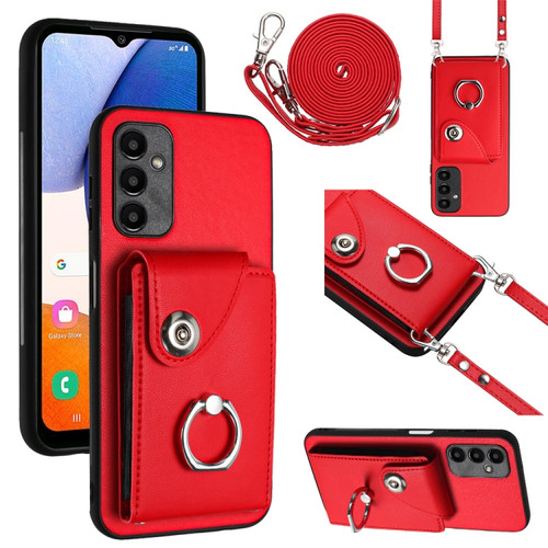 Samsung Galaxy A25 5G Organ Card Bag Ring Holder Phone Case with Long Lanyard - Red