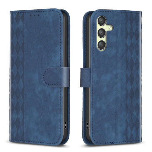 Samsung Galaxy A25 5G Plaid Embossed Leather Phone Case - Blue