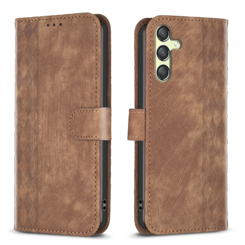 Samsung Galaxy A25 5G Plaid Embossed Leather Phone Case - Brown