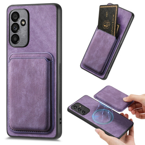 Samsung Galaxy A25 5G Retro Leather Card Bag Magnetic Phone Case - Purple