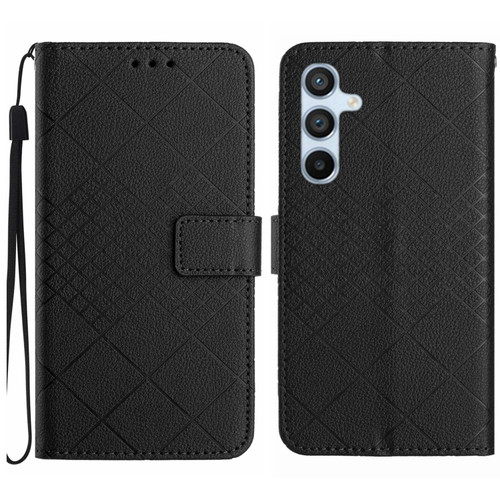 Samsung Galaxy A25 5G Rhombic Grid Texture Leather Phone Case - Black