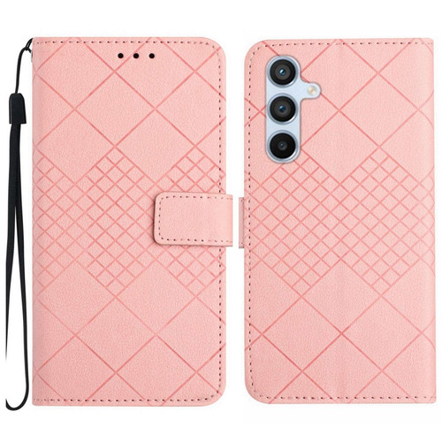 Samsung Galaxy A25 5G Rhombic Grid Texture Leather Phone Case - Pink