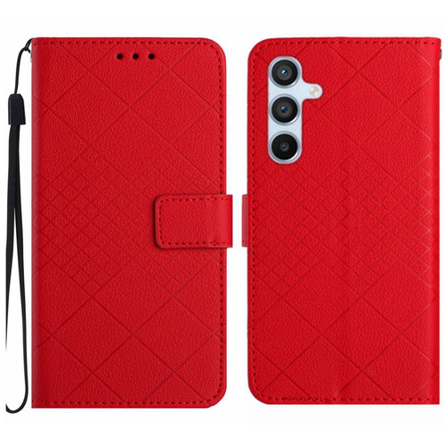 Samsung Galaxy A25 5G Rhombic Grid Texture Leather Phone Case - Red