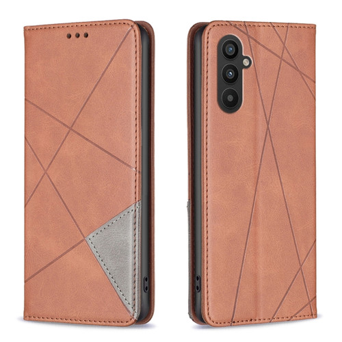 Samsung Galaxy A25 5G Rhombus Texture Magnetic Leather Phone Case - Brown