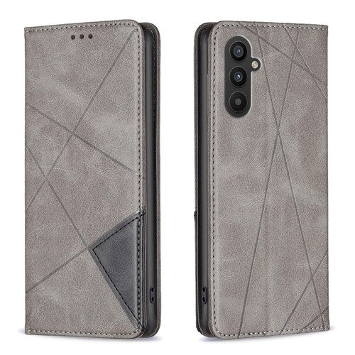 Samsung Galaxy A25 5G Rhombus Texture Magnetic Leather Phone Case - Grey
