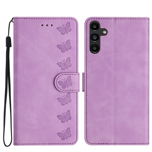 Samsung Galaxy A25 5G Seven Butterflies Embossed Leather Phone Case - Purple