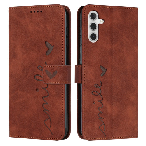 Samsung Galaxy A25 5G Skin Feel Heart Pattern Leather Phone Case - Brown