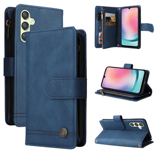 Samsung Galaxy A25 5G Skin Feel Multi-Card Wallet Zipper Leather Phone Case - Blue
