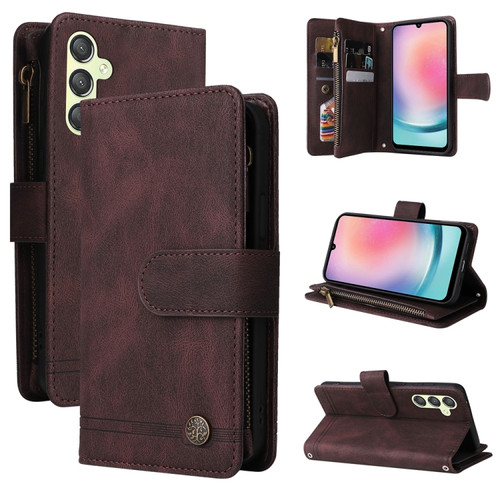 Samsung Galaxy A25 5G Skin Feel Multi-Card Wallet Zipper Leather Phone Case - Brown