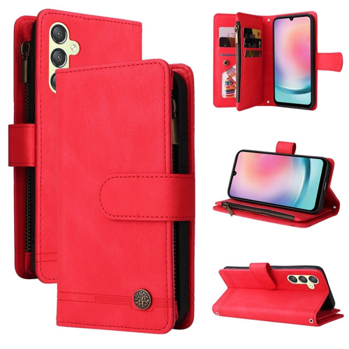 Samsung Galaxy A25 5G Skin Feel Multi-Card Wallet Zipper Leather Phone Case - Red