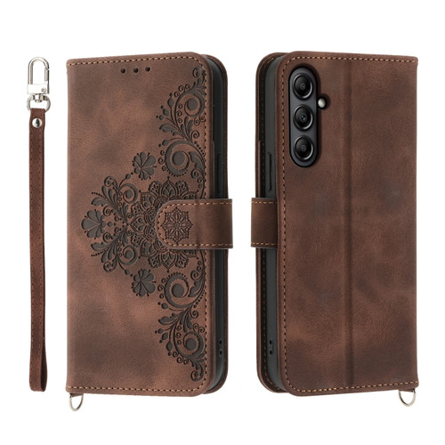 Samsung Galaxy A25 5G Skin-feel Flowers Embossed Wallet Leather Phone Case - Brown